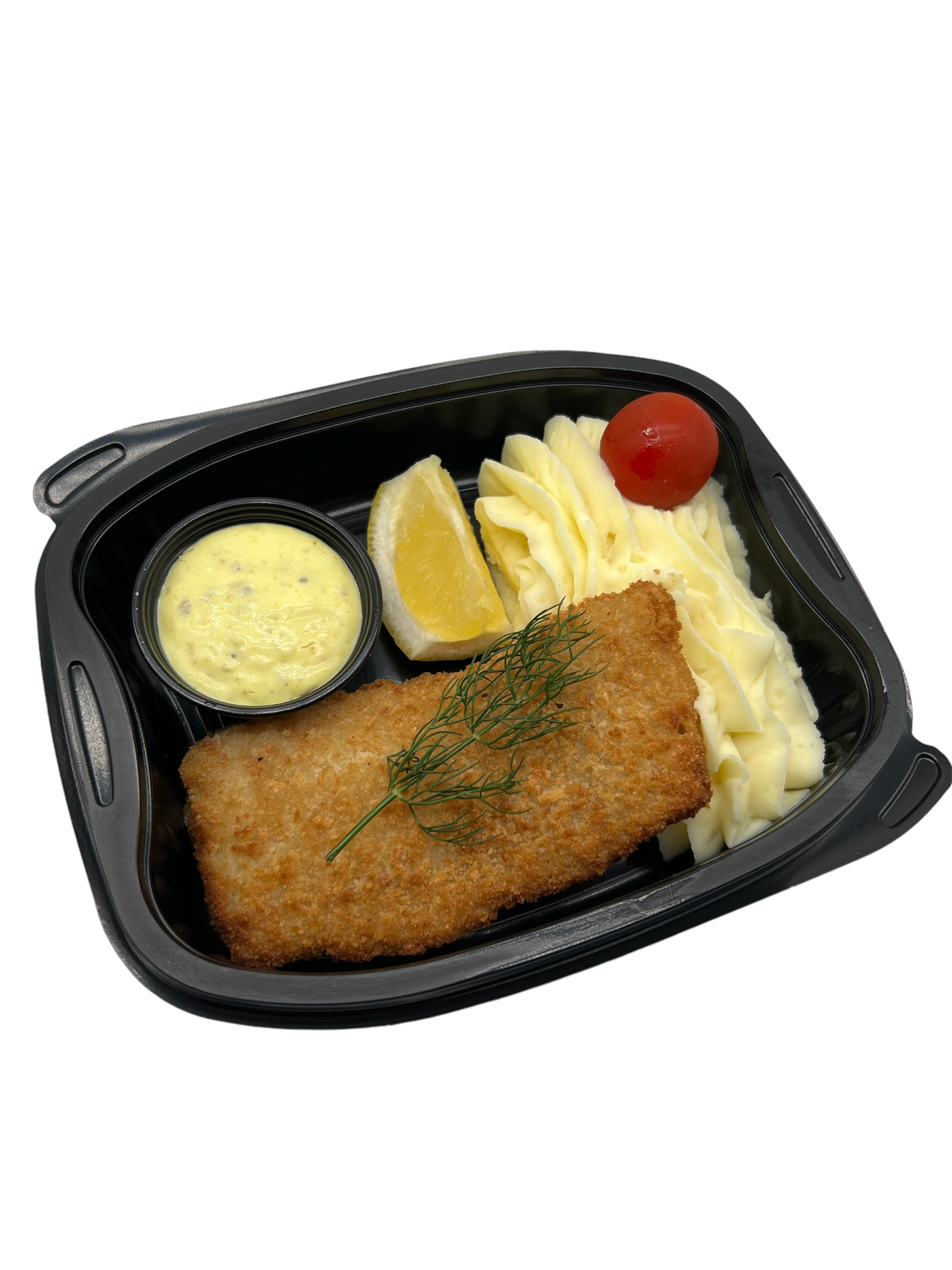 Sprödbakad fisk med potatismos och Remoulad